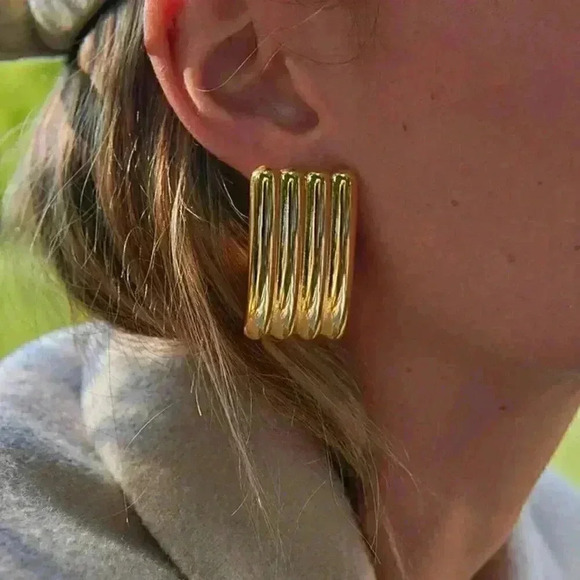 Preppy Women's 1 Pair Vintage Waterproof Stainless Steel Ribbed Earrings - Picture 7 of 9